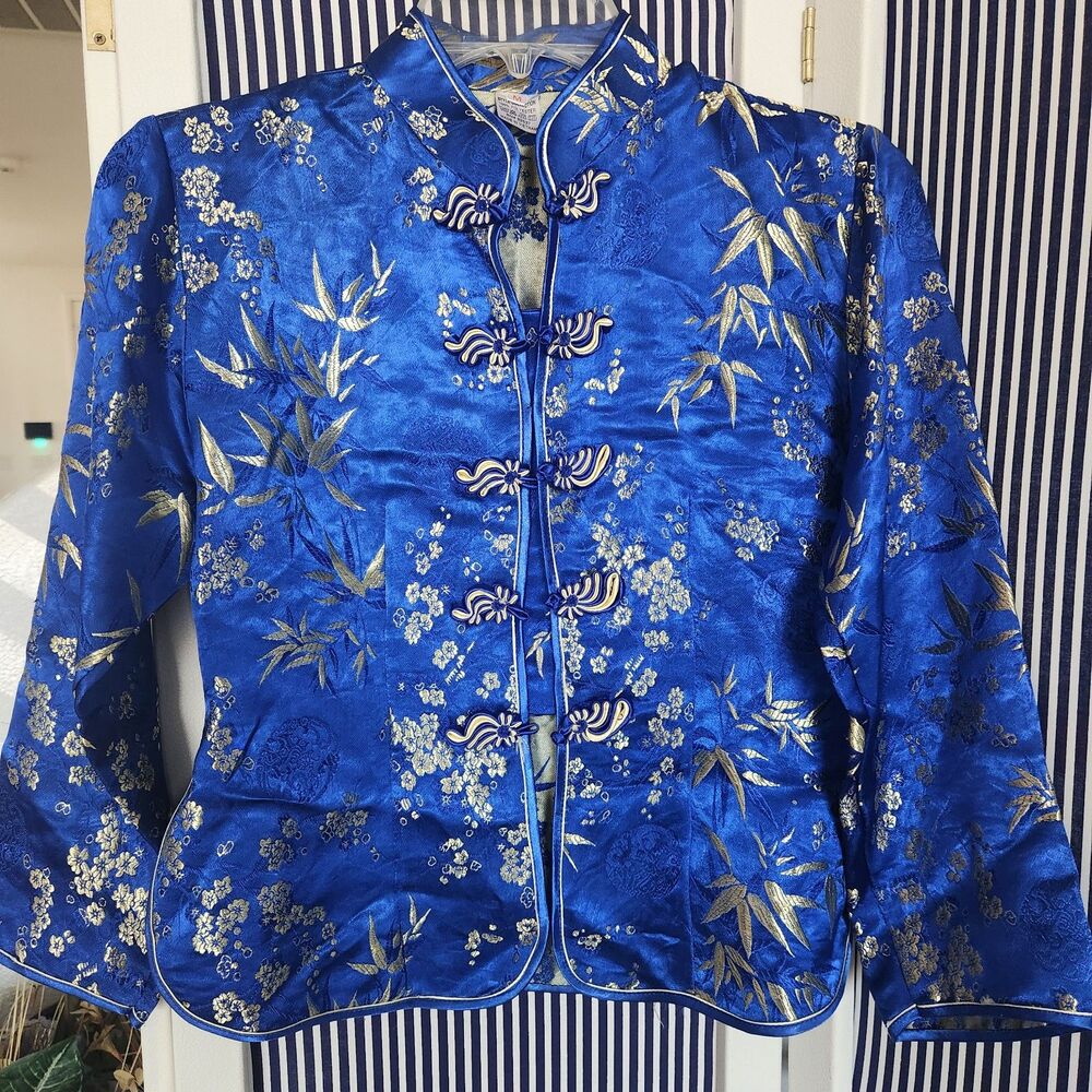 Vintage Royal Blue traditional Chinese Cheongsam / Tangzhuang Jacket - Size M